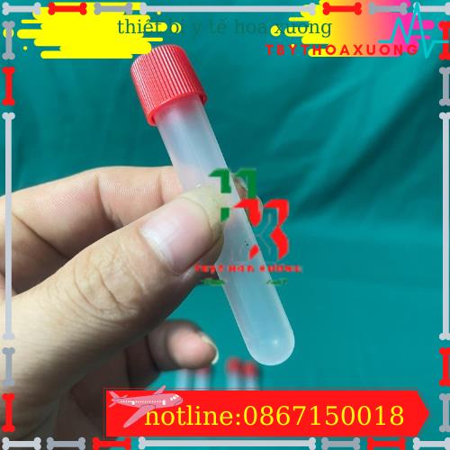 túi 500 Ống nghiệm nhựa dẻo PP màu trắng có nắp đỏ không nhãn , có nhãn 5ml