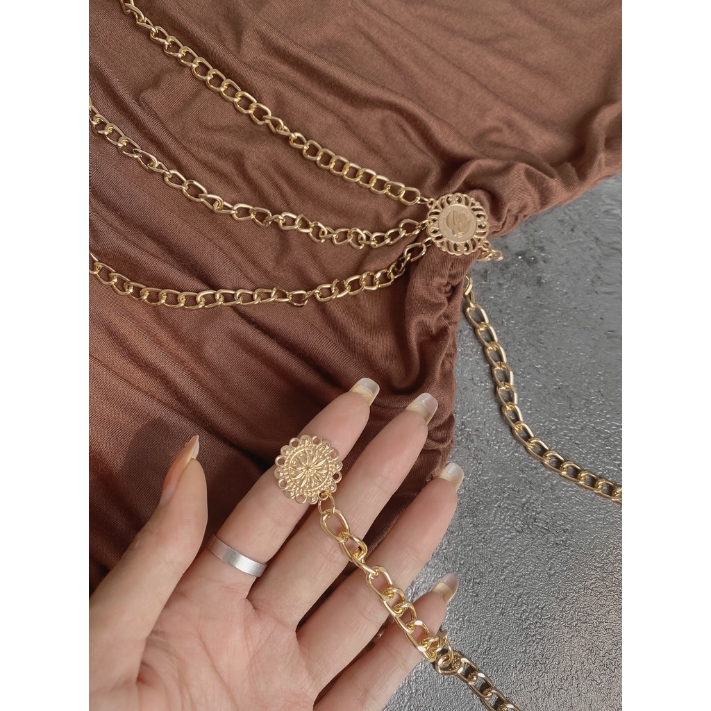 Dây Belt xích 3 tầng, Đai sang chảnh phối với váy, áo sơ mi | TL02 | MeiMei Studio