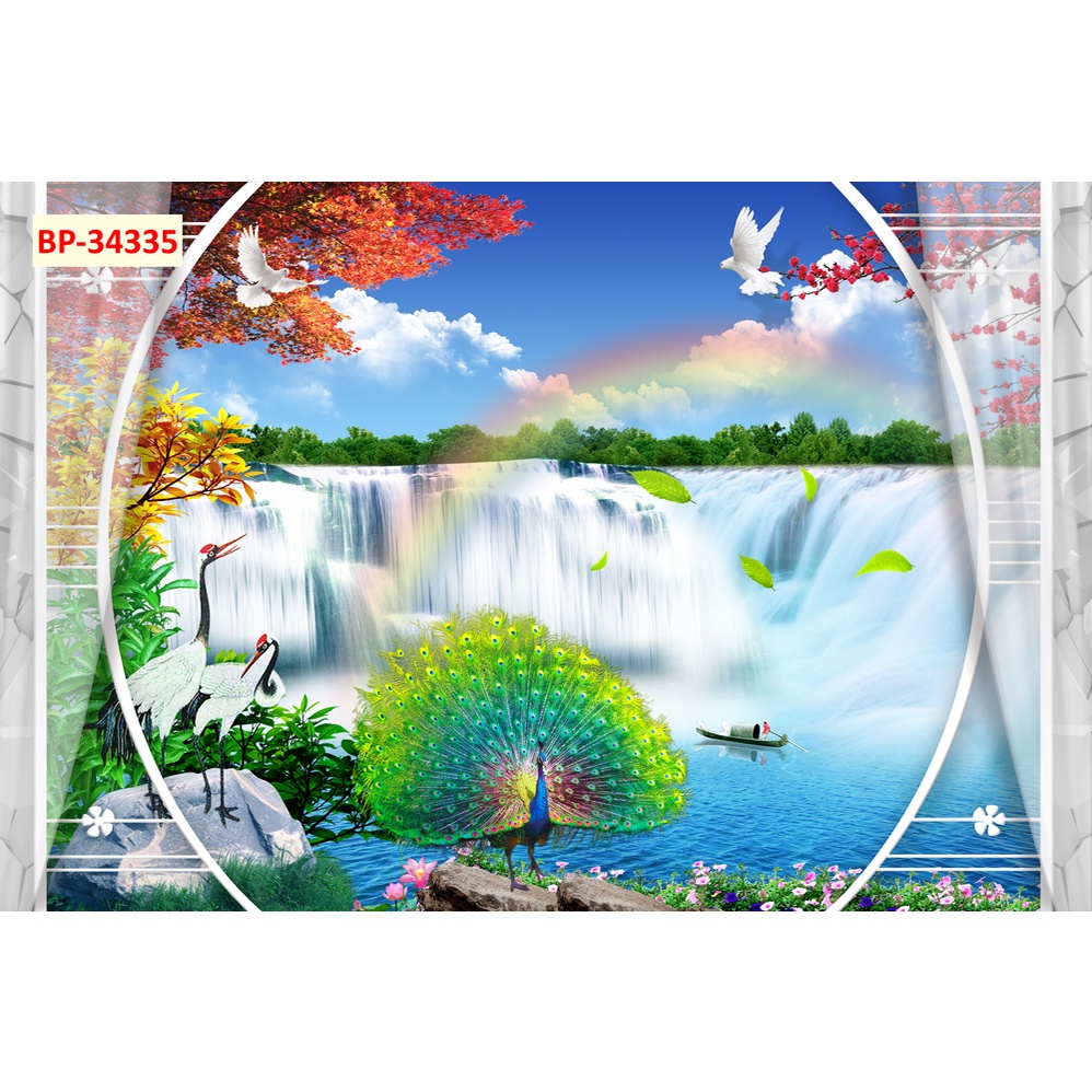 Tranh dán tường cửa sổ phong cảnh mát mẻ