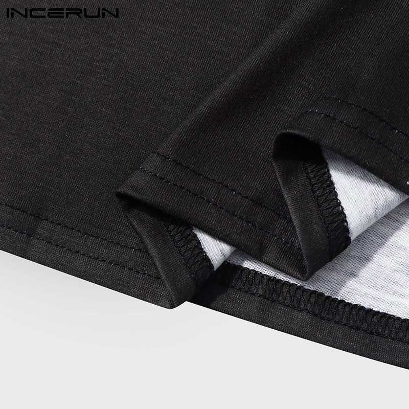 Áo thun INCERUN cổ tròn ngắn tay in họa tiết thời trang mùa hè cho nam