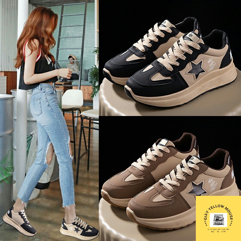 ( 2 màu) Giày thể thao sneaker nữ Ảnh Thật giày ULZZANG độn đế tôn dáng hoạ tiết  ngôi sao TMT