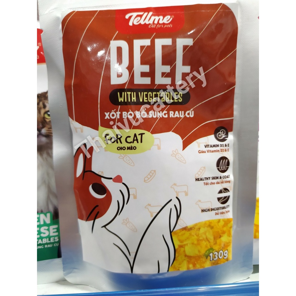 Pate cho mèo,Thức ăn ướt tellme làm từ thịt rau củ bổ sung chất xơ 130g dành cho mèo - Thaivucattery