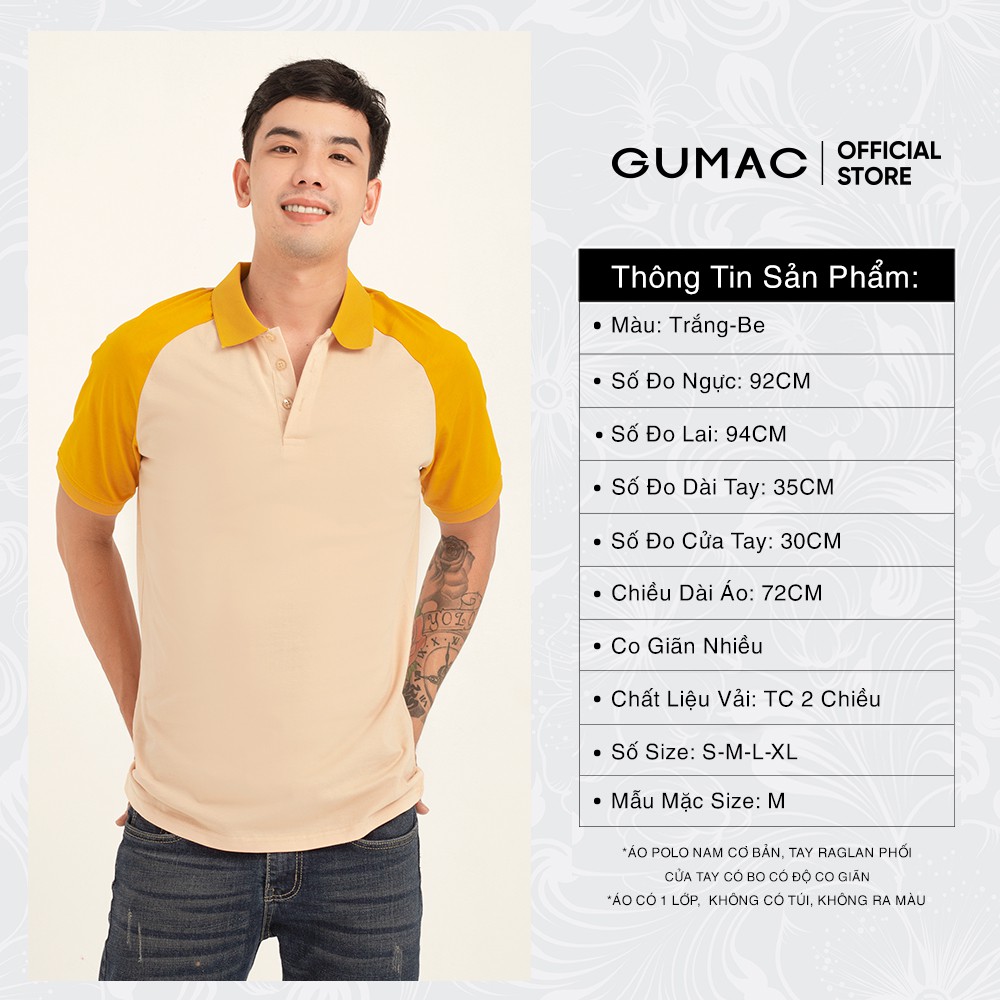 Áo thun polo nam raglan GUMAC đủ màu đủ size, thiết kế basic ATNB132 | BigBuy360 - bigbuy360.vn