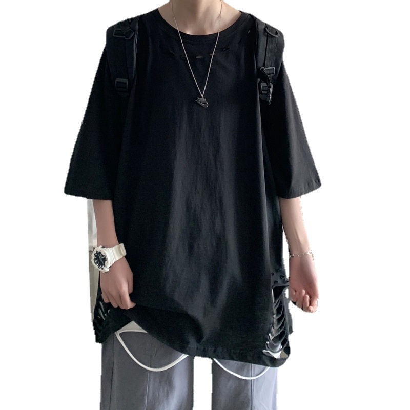 Áo Thun Tay Lỡ Phối Rách Thời Trang Mùa Hè Hàn Quốc Cho Nam Tf1 2021