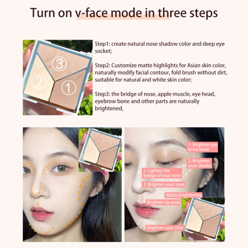 Hàng Có Sẵn Hisyi Phấn Má Hồng Sửa Chữa Độ Bóng Cao Phấn Tạo Bóng Mũi Âm Thanh Nổi Ba Trong Một Phấn Lấp Lánh Cho Mặt Phấn Làm Sáng Đĩa Sửa Chữa Ba Màu Thanh Toán Khi Nhận Hàng