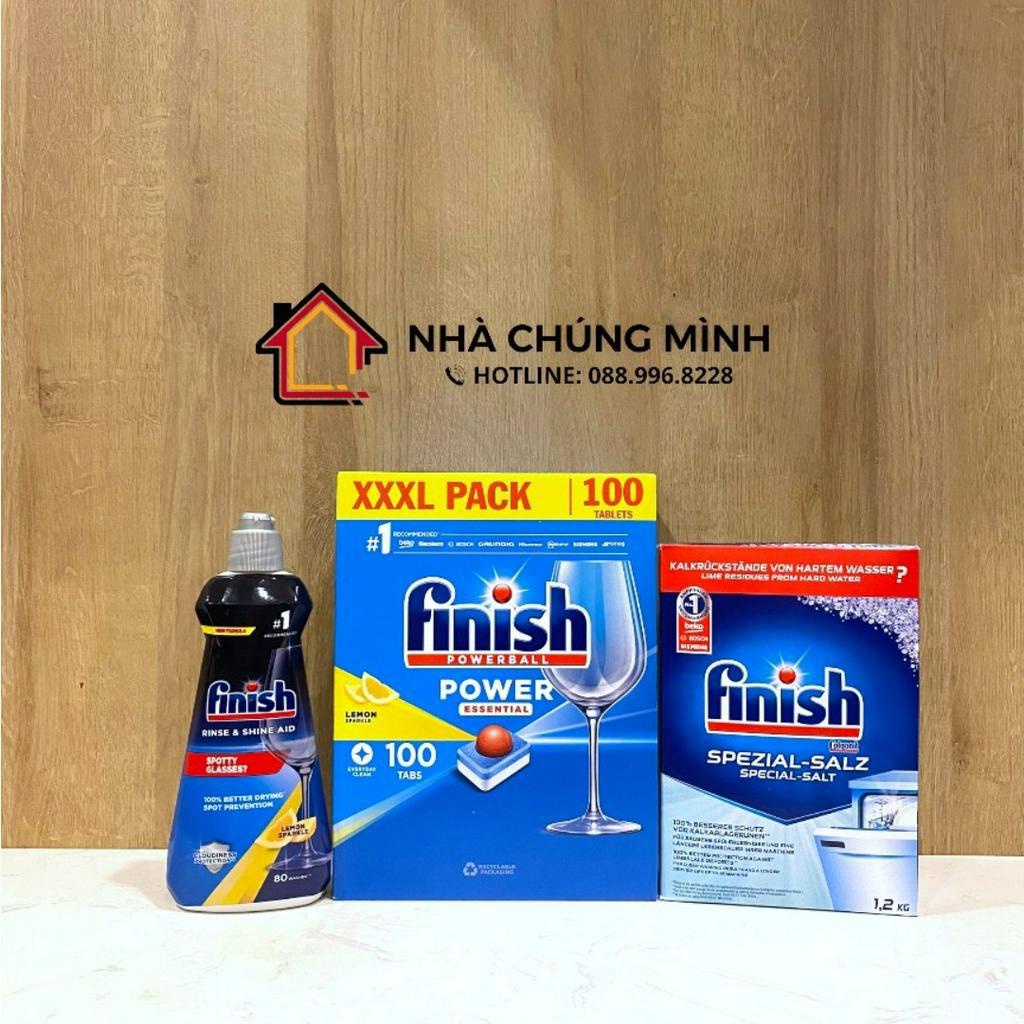 Viên Rửa Chén Bát Hương Chanh Finish Powerball Power Essential Lemon Sparkle 100 viên siêu tiết kiệm