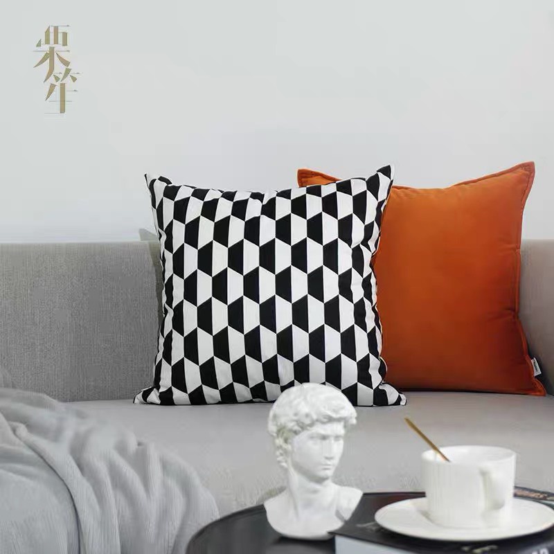 Vỏ gối, bọc gối tựa lưng họa tiết quả trám trắng đen thời thượng - cutam.homedecor