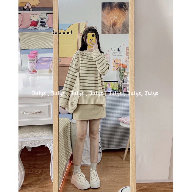 Áo len kẻ ngang cổ tròn 214 (ảnh shop chụp kèm video)