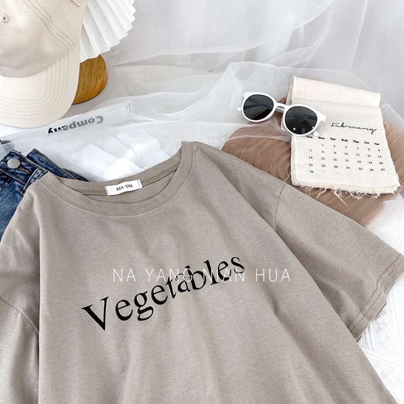 Áo phông 3158, áo thun tay lỡ form rộng chất cotton in chữ VEGE