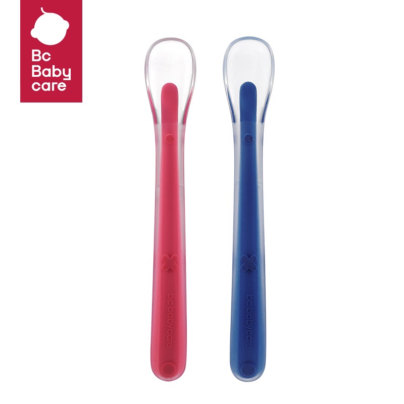 BC BABYCARE Bộ 2 chiếc thìa ăn bằng silicone mềm cấp thực phẩm an toàn và không chứa BPA cho bé