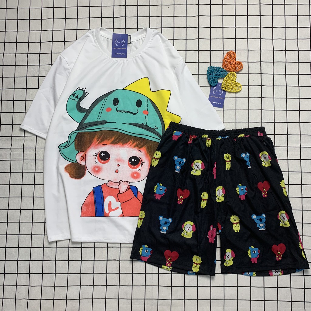 Set Đồ Bộ Hoạt Hình Unisex cartoon 3D Cute -Lapi VN, Vải Thun Cotton,Đồ Bộ Nam Nữ, Freesize Đến 70kg