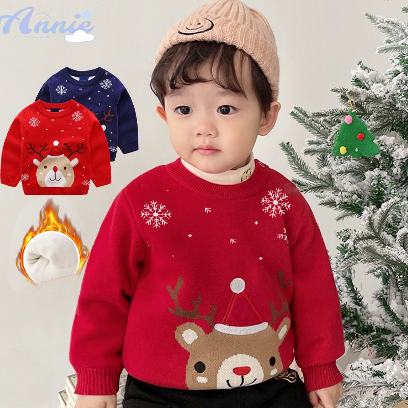 Annie Áo sweater cotton Hai Lớp Hình Bông Tuyết Hươu Giáng Sinh Phong Cách Âu Mỹ Mới Cho Bé Trai Và Bé Gái
