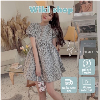 Váy babydoll hoa nhí xám ghi freesize - Váy đầm nữ dáng babydoll tay bồng dáng xòe hoa nhí freesize giá siêu rẻ C359