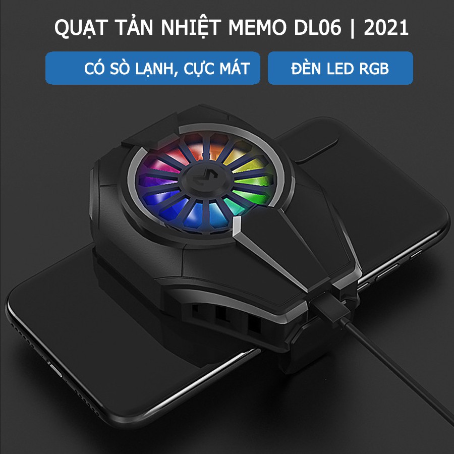 Quạt tản nhiệt Memo DL06, dùng cho điện thoại khi chơi game, có sò lạnh làm mát nhanh, đèn red RBG rực rỡ