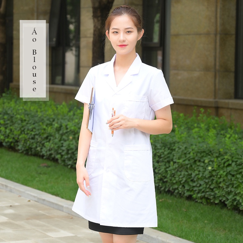 Áo Blouse nữ (Blue) Tay Ngắn +Dài , Form Thân dài , Áo Dược Sĩ, Điều Dưỡng, Y Tá dùng trong spa, thẩm mỹ viện, bệnh viện