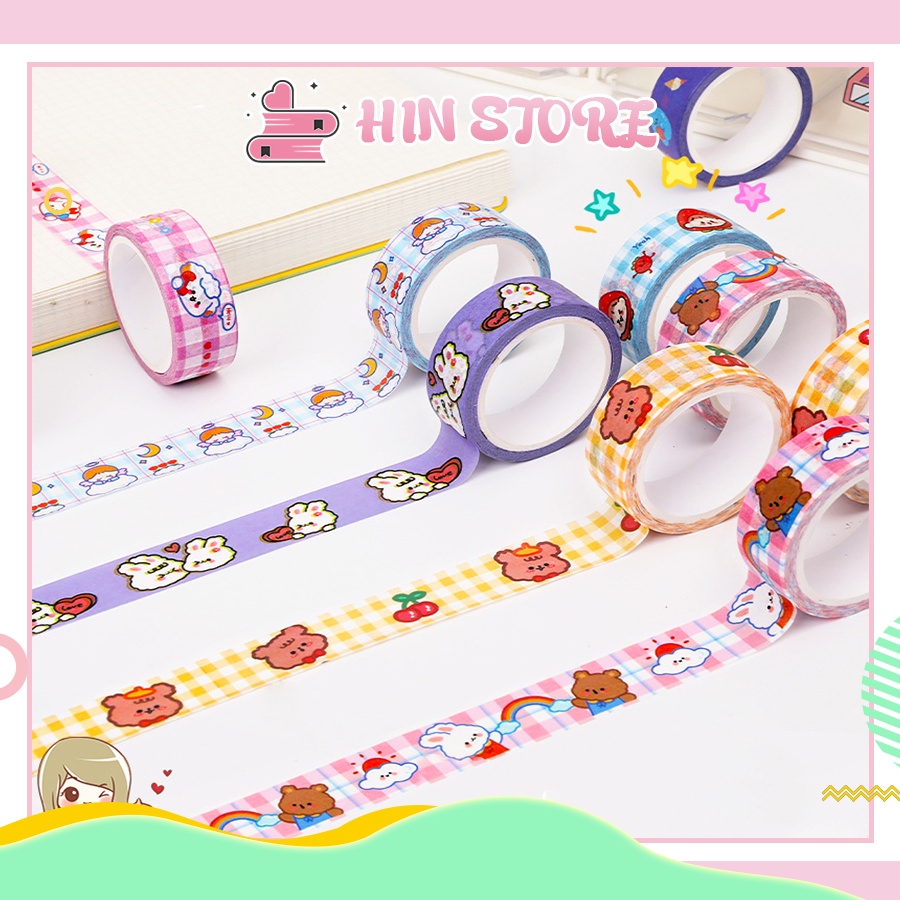 Washi Tape Đẹp Cute Trang Trí Sổ Tay, Bullet Journal Set 7 Cuộn Dễ Thương, Văn Phòng Phẩm, Đồ Dùng Học Tập HIN WT01