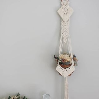 Dây đan Macramé treo chậu cây, treo tường trang trí - Mẫu tua rua