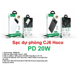 Pin Dự Phòng HOCOCJ6 10000mAh🔥FREESHIP[PICO0209] & ĐỔI 1:1🔥Chuẩn QC3.0 PD20W. IN: Type C/USB Ax2 - OUT: Type C/Lightning