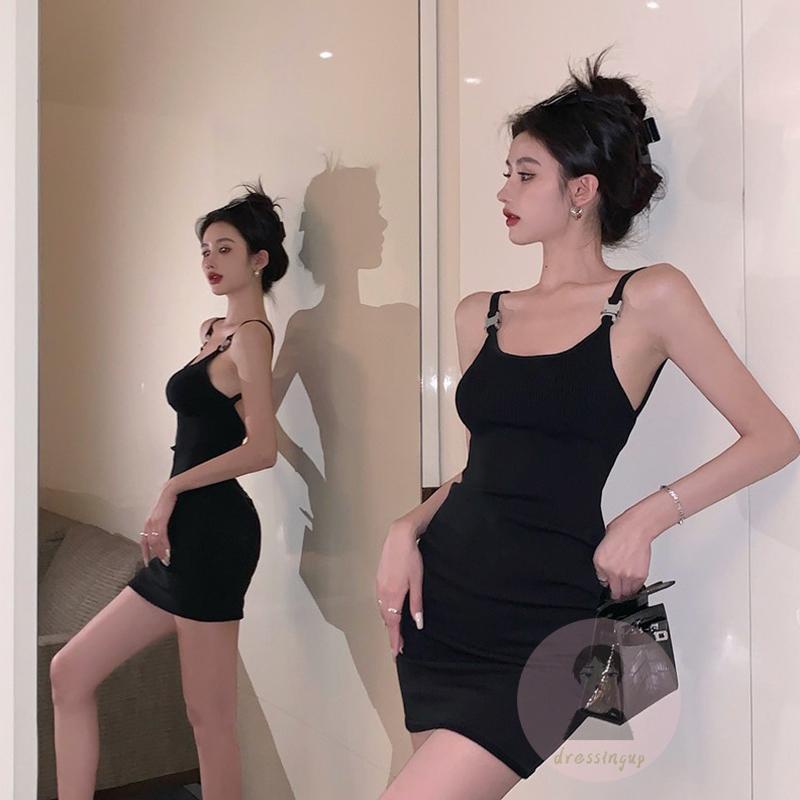 Đầm Mini Hai Dây Dệt Kim Màu Trơn Hở Lưng Thời Trang Mùa Hè Cho Nữ