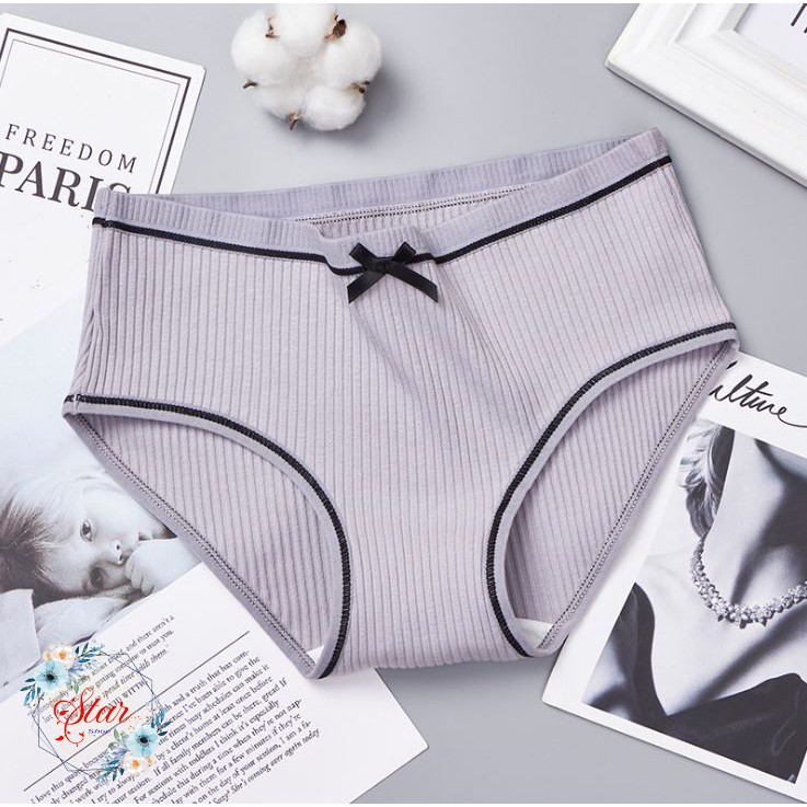Quần lót nữ Muji cotton gân tăm phối nơ xinh F02