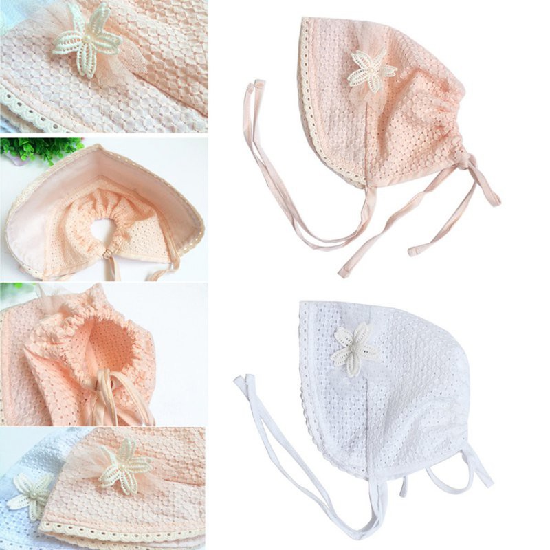 Nón chất Cotton phối ren hoa phong cách công chúa cho bé gái
