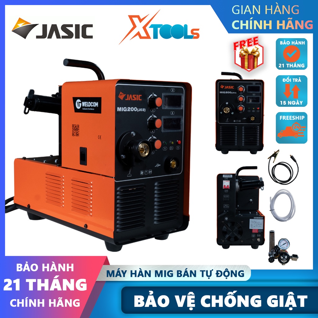 Máy hàn mig bán tự động Jasic MIG200 phạm vi điều chỉnh dòng hàn 50-200A đường kính dây 0.8mm-1.0m [CHÍNH HÃNG][XTOOLS]