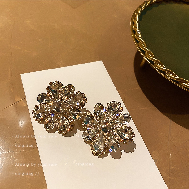 DREJEW Bông Tai Bạc 925 Hình Hoa Đính Đá Đơn Giản Phong Cách Retro Âu Mỹ Thời Trang