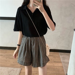 Quần Short Lưng Cao Ống Rộng Họa Tiết Sọc Caro Thời Trang Cho Nữ