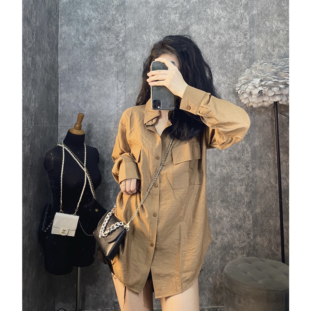 [Ảnh Thật] Áo Sơ-Mi Lụa Đũi Đẹp Xuất Sắc 2 Màu Nâu/Trắng | BigBuy360 - bigbuy360.vn