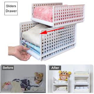 FL Folding Wardrobe Storage Box, Plastic Drawer Organizer Stackable Shelf Baskets Clothes Closet Containers, Home Office Bedroom Laundry Pull Out Drawer Dividers for Clothes, Toys