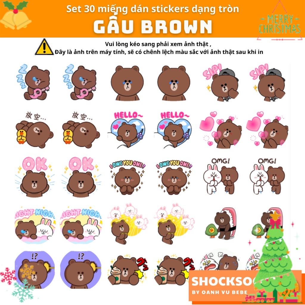 🔥30 hình dán sticker hình GẤU BROWN 🔥