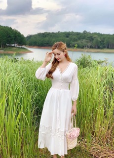 ĐẦM MAXI CỔ V BO EO (KÈM HÌNH THẬT)