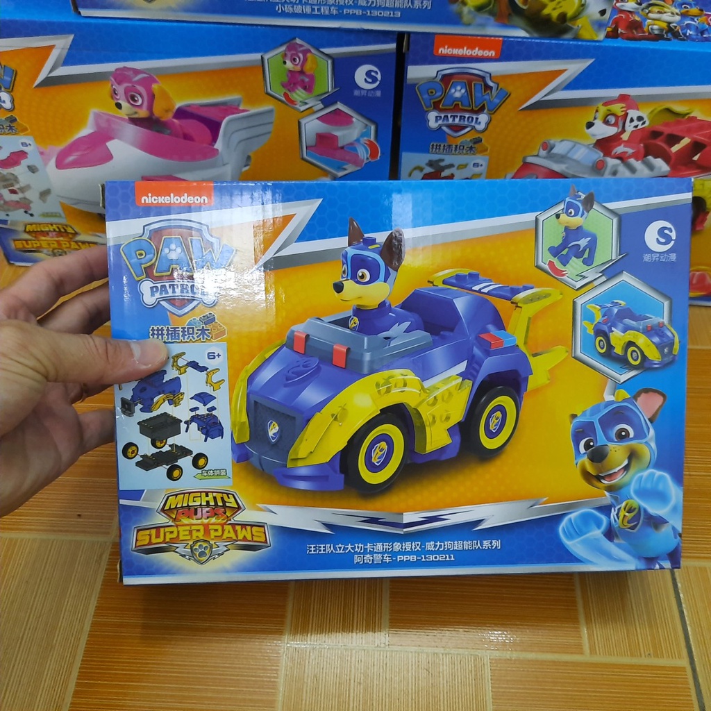 Bộ lắp ghép mô hình xe ô tô chú chó cứu hộ pawpatrol nhân vật cảnh sát Chase