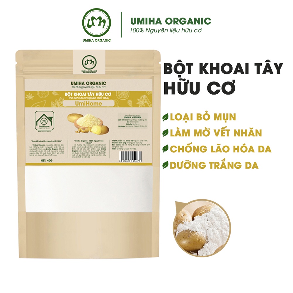 Bột Khoai Tây hữu cơ UMIHOME nguyên chất 40G - Đắp mặt trắng da mịn màng, tái tạo tế bào, ngừa lão hóa thâm mụn