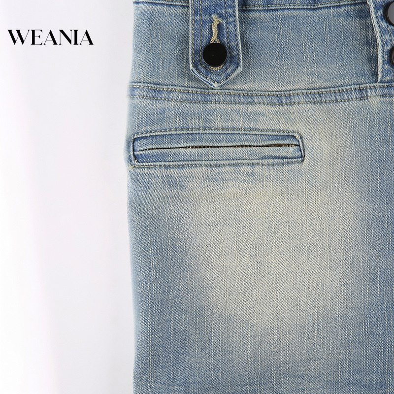 Chân váy jean Lưng Cao Phối Khóa Kéo Phong Cách Retro Đường Phố Cá Tính