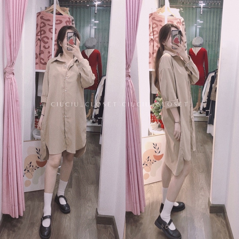 Đầm Sơ Mi Vạt Dáng Suông 3 Màu Chất Vải Đẹp Thoáng Mát Mặc Đi Chơi