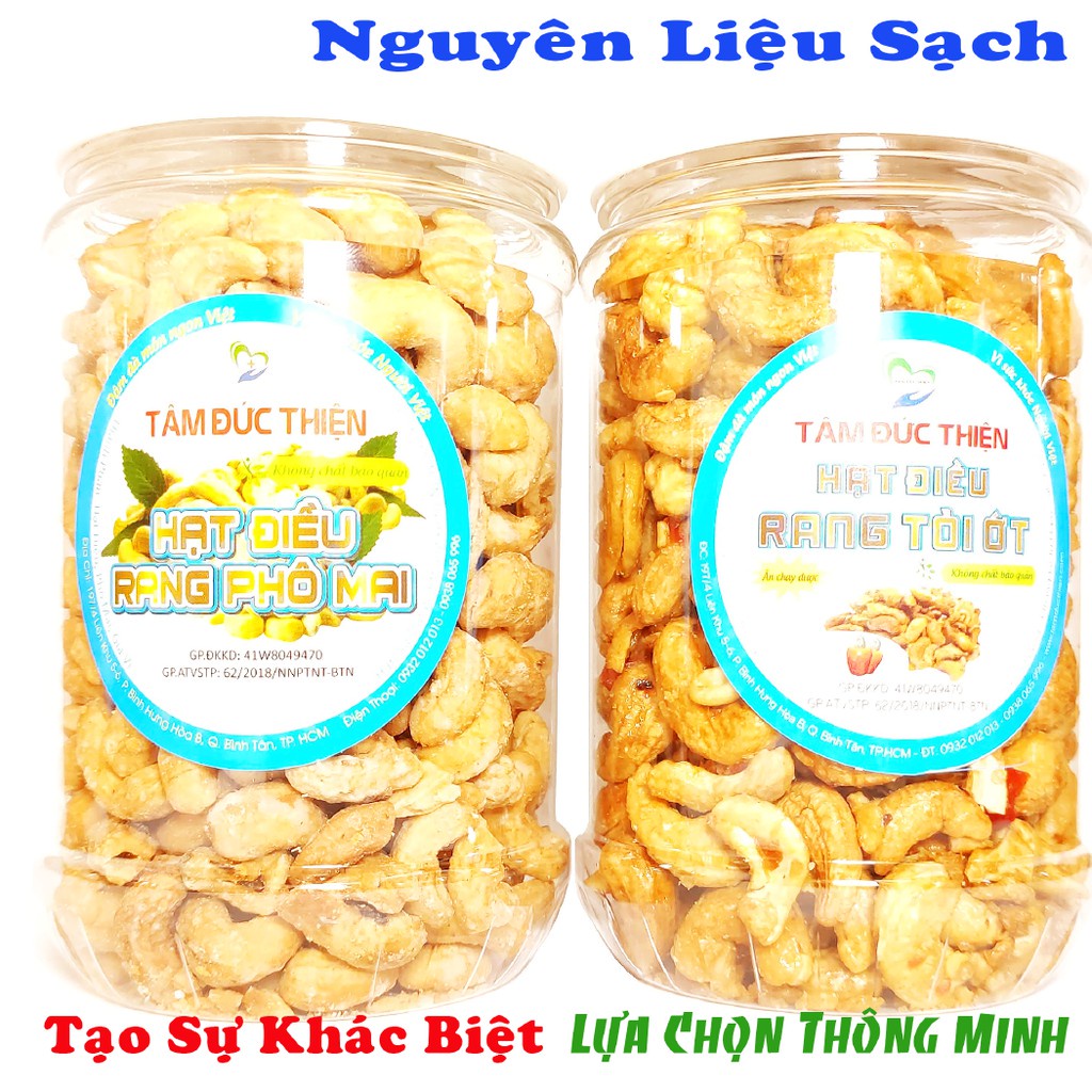 Combo 2 Hộp: Hạt Điều Rang Tỏi Ớt và Hạt Điều Rang Phô Mai[Nguyên Liệu Sạch] Tâm Đức Thiện - 2 x Hộp 250GR đồ ăn vặt