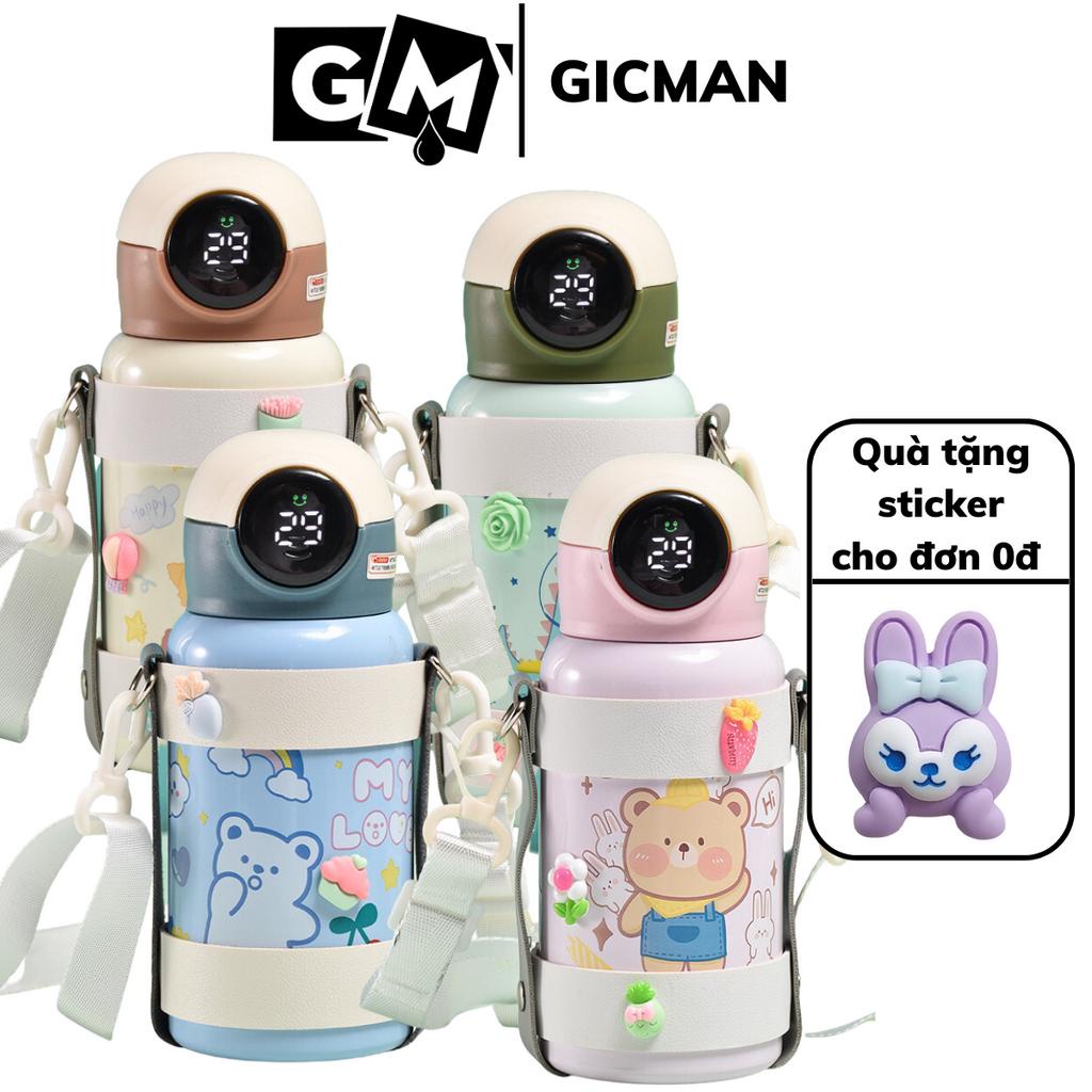 Bình giữ nhiệt cho bé đi học hiển thị nhiệt độ 400ml, bình uống nước cho bé chất liệu inox 316 có ống hút _ GICMAN