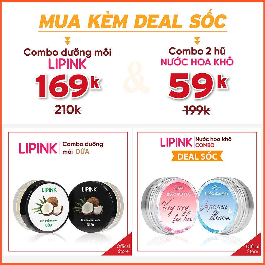 Combo dưỡng môi LIPINK Dừa - Dưỡng môi mềm mịn và hồng hào tự nhiên, ngăn ngừa bong tróc, thâm sạm môi