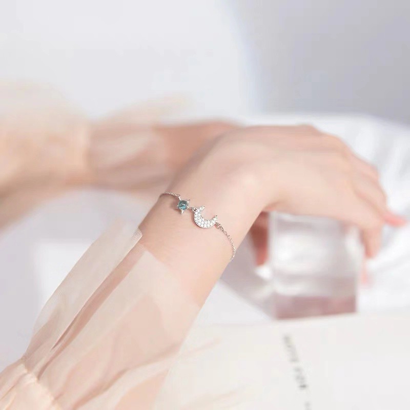 Vòng tay siêu mịn đính kim cương siêu sáng họa tiết mặt trăng / ngôi sao tinh tế ngọt ngào sáng tạo thời trang cho nữ