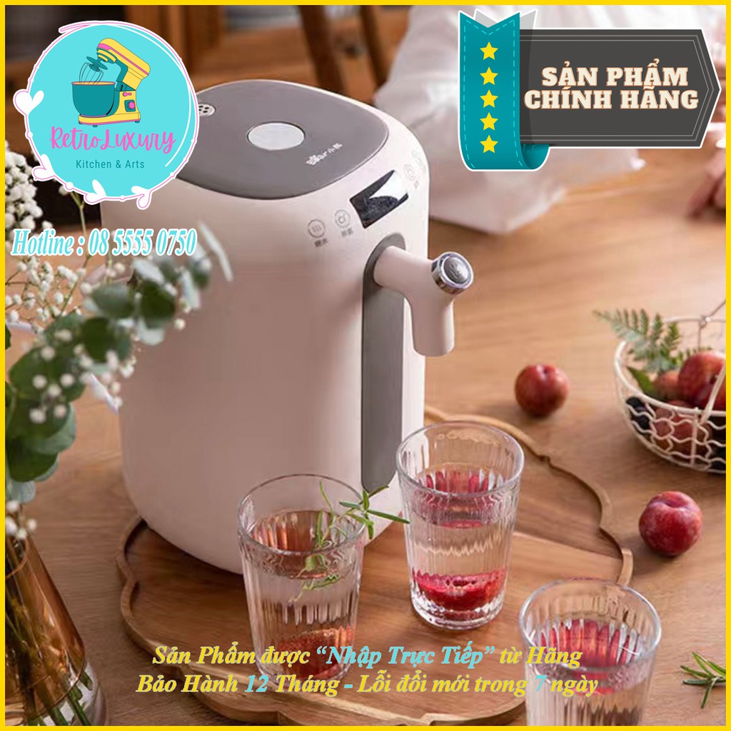 Bình thủy nước nóng - phích giữ nhiệt điều chỉnh nhiệt 2 lớp BEAR màu kem hồng cổ điển bảo hành 12 tháng