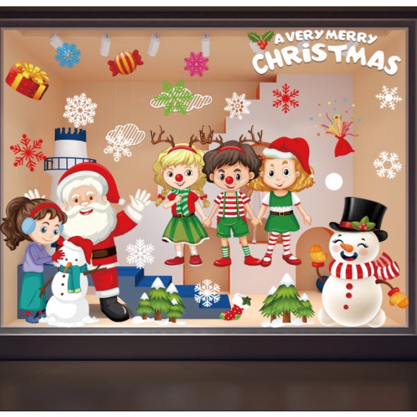 Decal trang trí Noel Hít Tĩnh Điện 2 mặt - NOEL NGHỊCH TUYẾT CÙNG CÁC BÉ