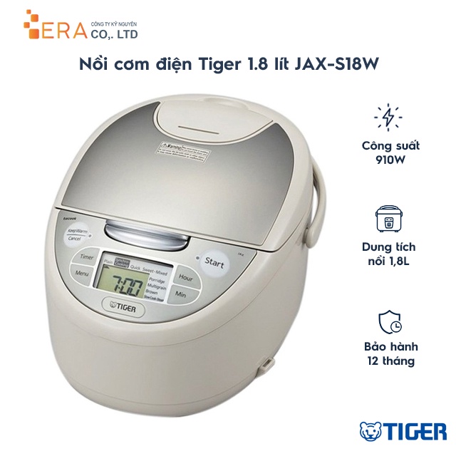 [Mã ELHADEV giảm 4% đơn 300K] Nồi cơm điện tử Tiger JAX-S18W dung tích 1.8L