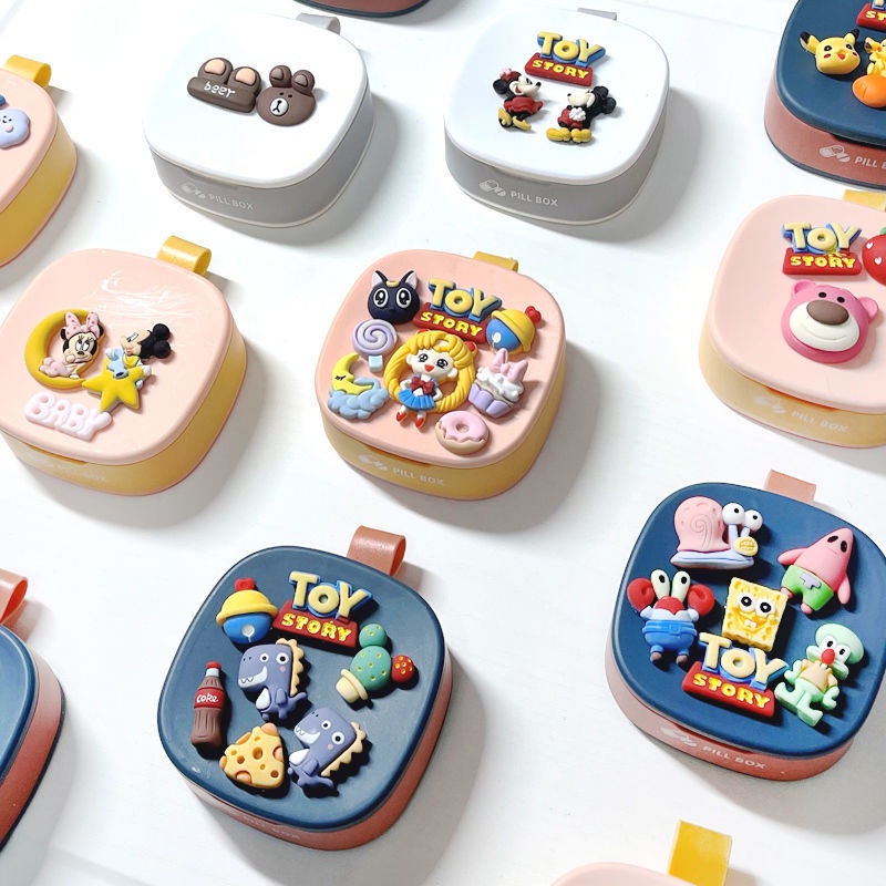 Hộp Đựng Thuốc Mini Chống Ẩm Họa Tiết Hoạt Hình Dễ Thương