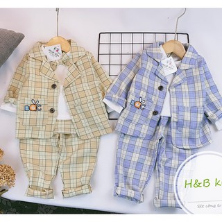 Vest Cho Bé - Set Bộ Vest Kẻ Caro Bé Trai Cao Cấp 3 Chi Tiết V218 - Unchi Store