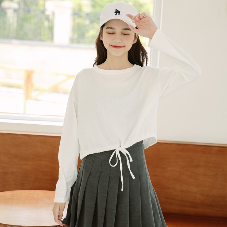 Áo Thun Nữ Tay Dài Dáng Rộng Màu Trơn 30675