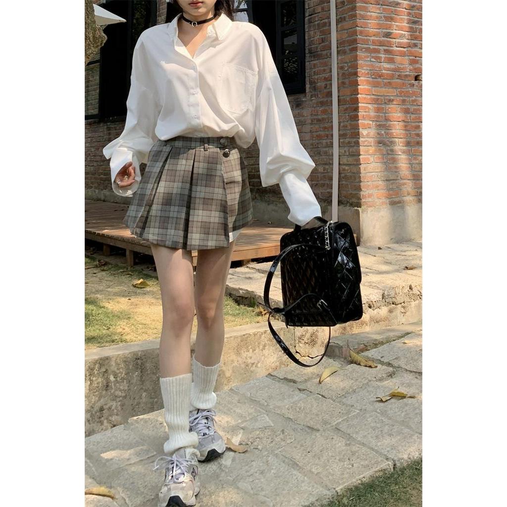 Bộ Áo Sơ Mi Trắng Tay Loe Kèm Chân Váy Phong Cách Preppy Ngọt Ngào Dễ Phối Đồ 63503