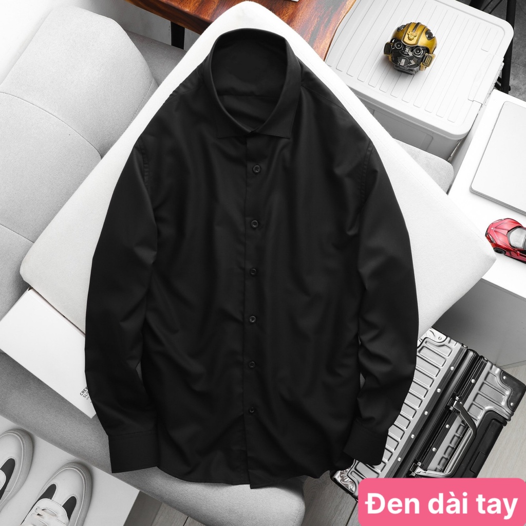 Áo sơ mi nam cao cấp chất liệu cotton đẹp màu đen trắng họa tiết trơn dài tay kiểu dáng hàn quốc mới HAVADO15 mẫu đẹp