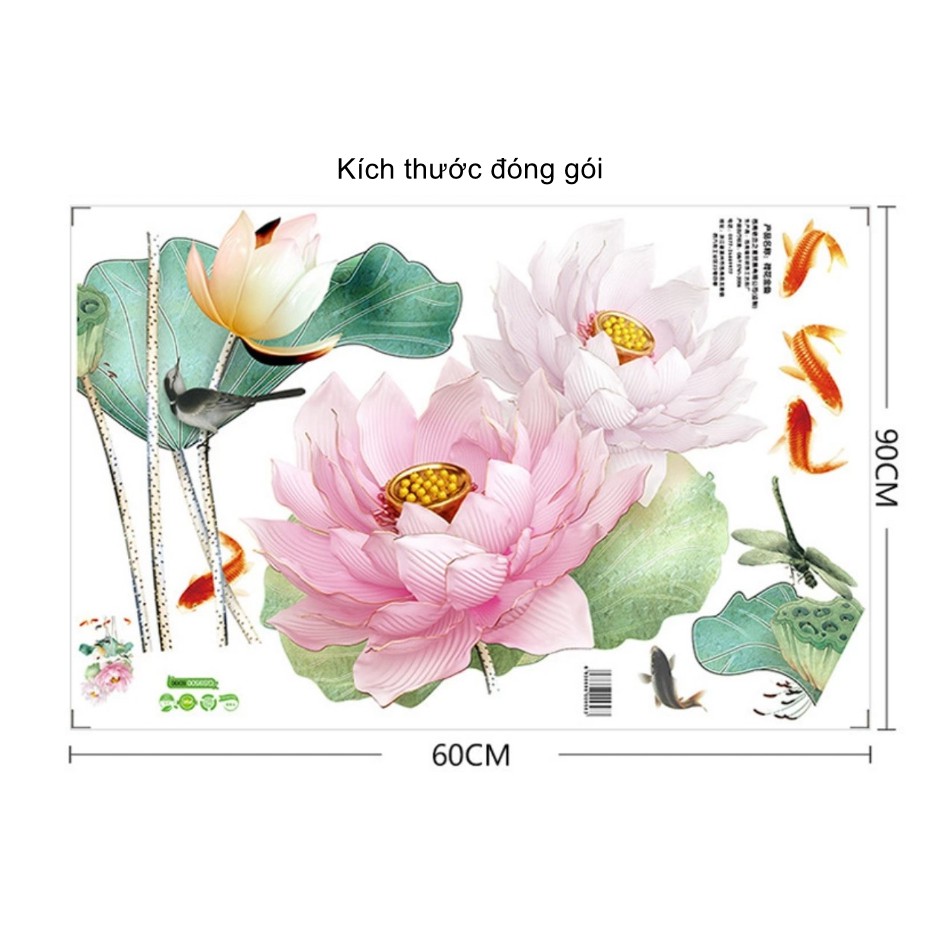 Decal dán tường trang trí - SEN HỒNG CÁ TAO NHÃ