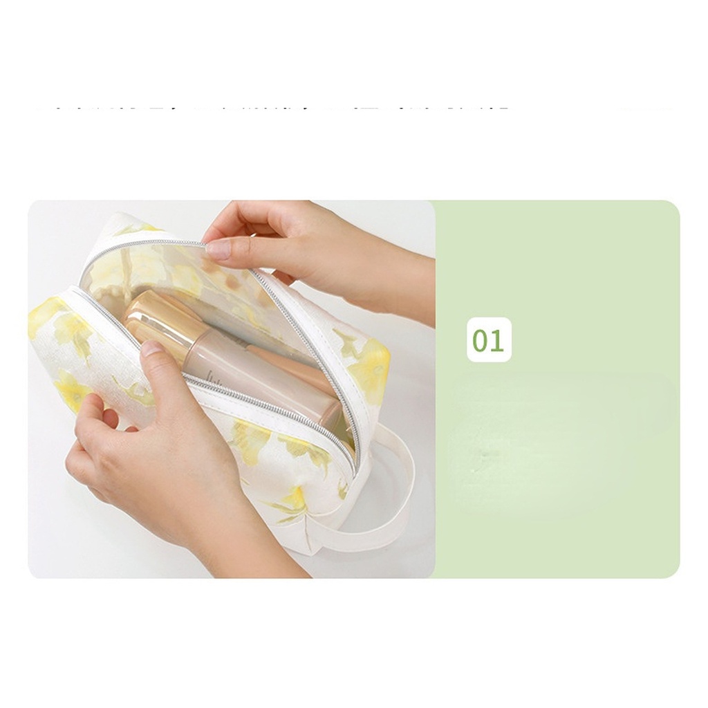 Túi Đựng Mỹ Phẩm Du Lịch Cầm Tay Họa Tiết Hoa Ẩn Mới